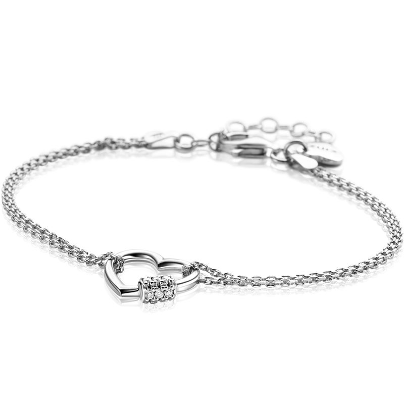 Zinzi Zilveren dubbele schakel armband met luxe …