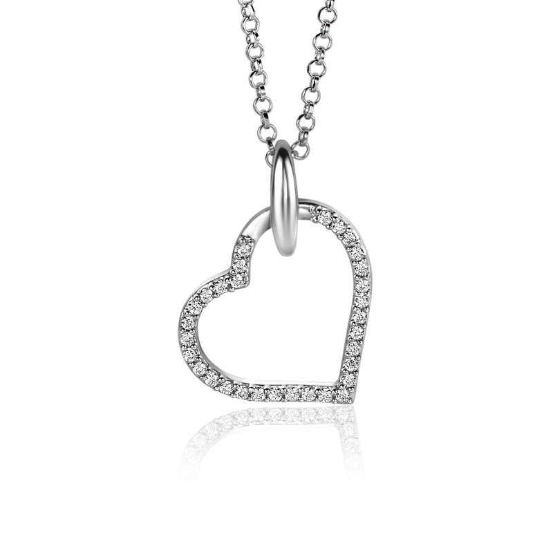 Zinzi 25mm zilveren hanger met luxe hart, bezet …